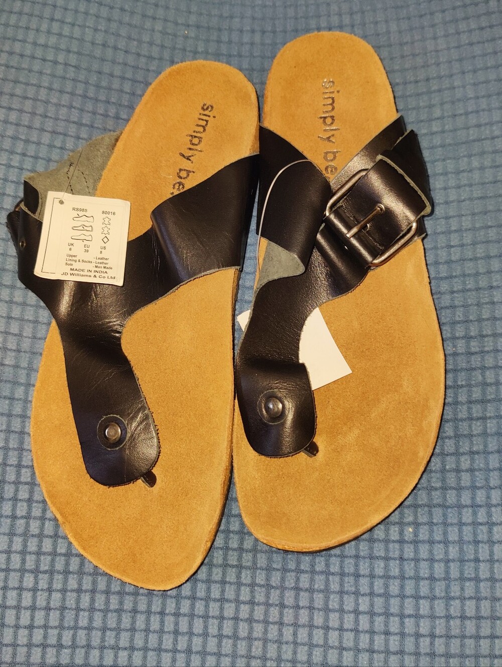 Black Leather Toe-Post Sandals by Simply Be - Size US 8 / UK 6 / EU 39